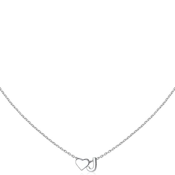 Sterling Silver Heart Initial Necklace Dainty Personalized Pendant for Women